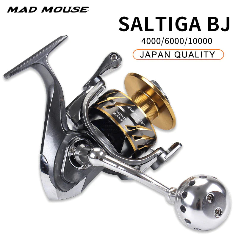 Japan Quality MADMOUSE SALTIGA BJ Spinning Jigging Reel - Available in 4000, 6000, and 10000 Models, 11+1BB, 35Kg Drag Power for Boat Fishing